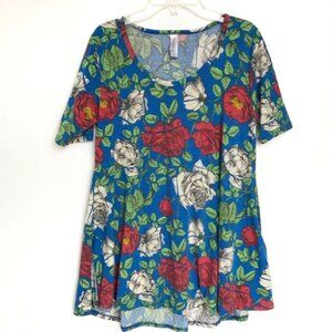 Lularoe Floral Rose Print Perfect T Blue S